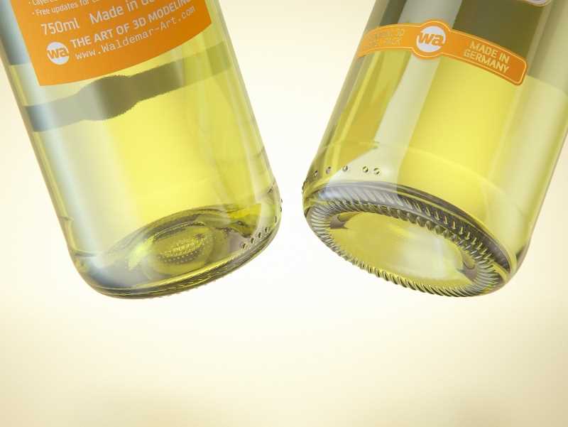 3D model of the Sauvignon Wine Standard Bottle 750ml with Screw Cap and glass of wine