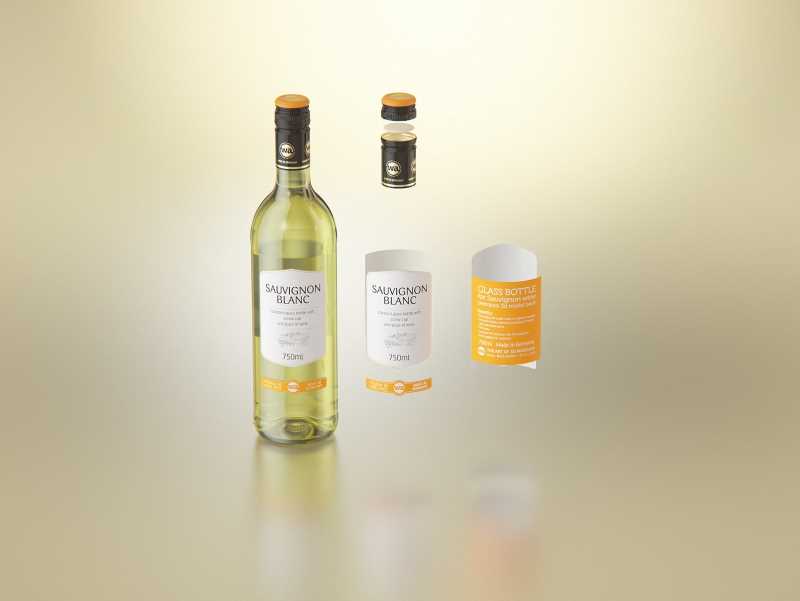 3D model of the Sauvignon Wine Standard Bottle 750ml with Screw Cap and glass of wine