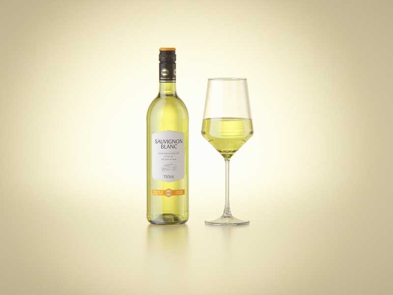 3D model of the Sauvignon Wine Standard Bottle 750ml with Screw Cap and glass of wine