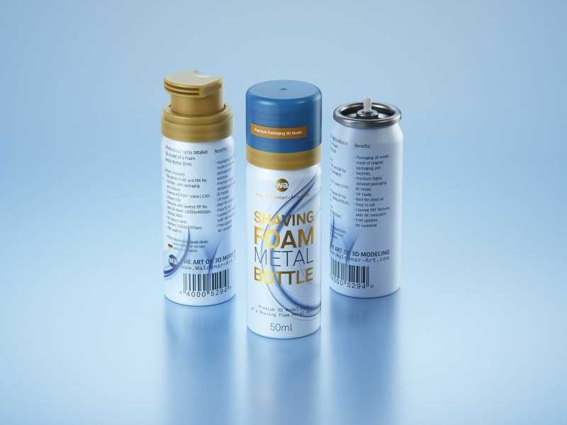 Shaving Foam Metal Bottle 50ml Packaging 3D model