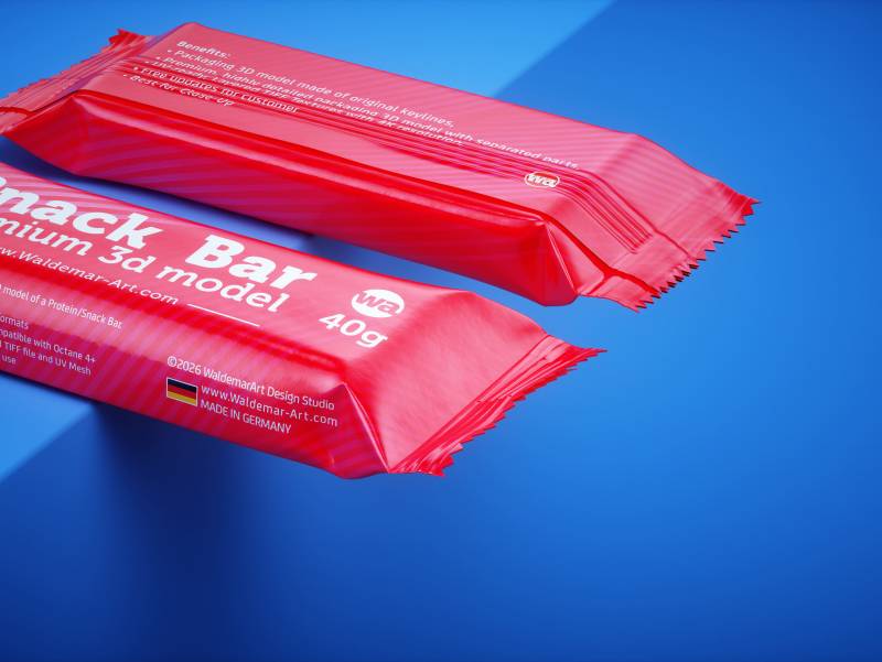 Protein / Snack bar (40g) with partially opened packaging premium 3D model