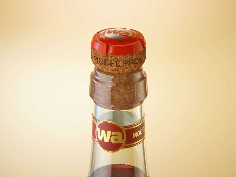 Spumante/Lambrusco/Secco bottle 750ml 3D model with Champagne cork and glass of sparkling wine