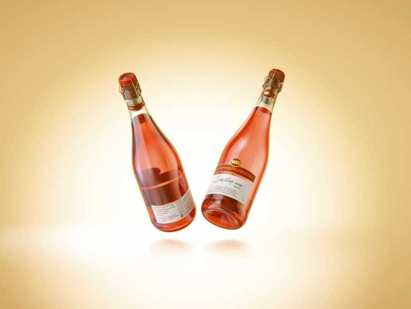 Spumante/Lambrusco/Secco bottle 750ml 3D model with Champagne cork and glass of sparkling wine