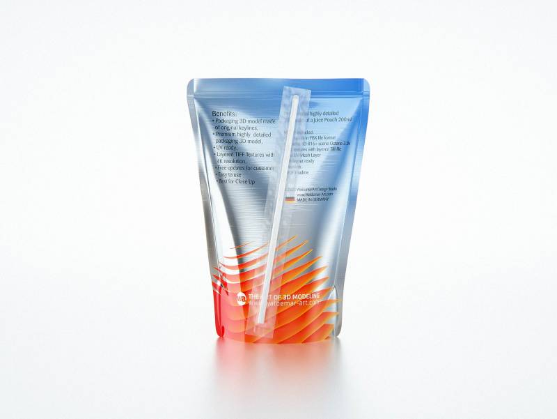 Standing-Up Juice Pouch 200ml premium 3D model pack