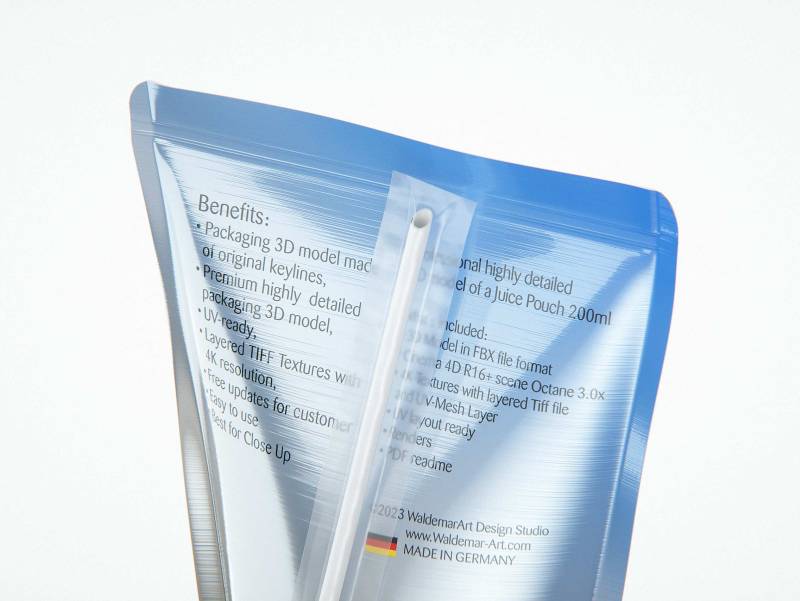 Standing-Up Juice Pouch 200ml premium 3D model pack