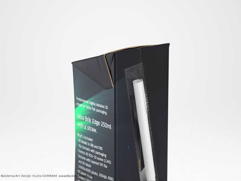 Tetra Pack Brick Edge 250ml with a straw carton packaging 3d model pak