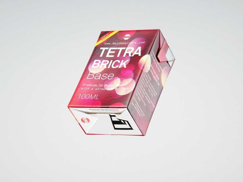Tetra Pak Brick Base 100ml with Pull Tab and a packaged straw packaging 3d model pak