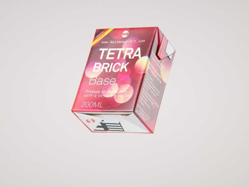 Tetra Pack Brick Base 200ml with Pull Tab and a packaged straw packaging 3d model pak