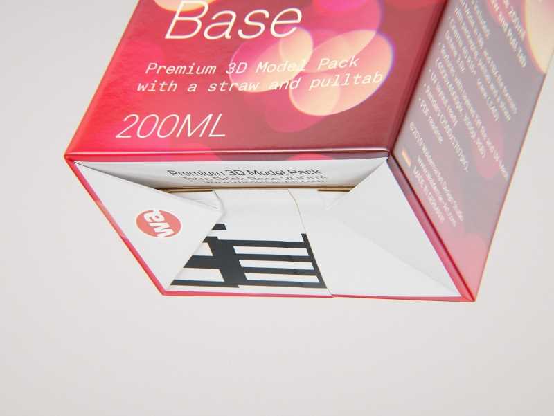 Tetra Pack Brick Base 200ml with Pull Tab and a packaged straw packaging 3d model pak