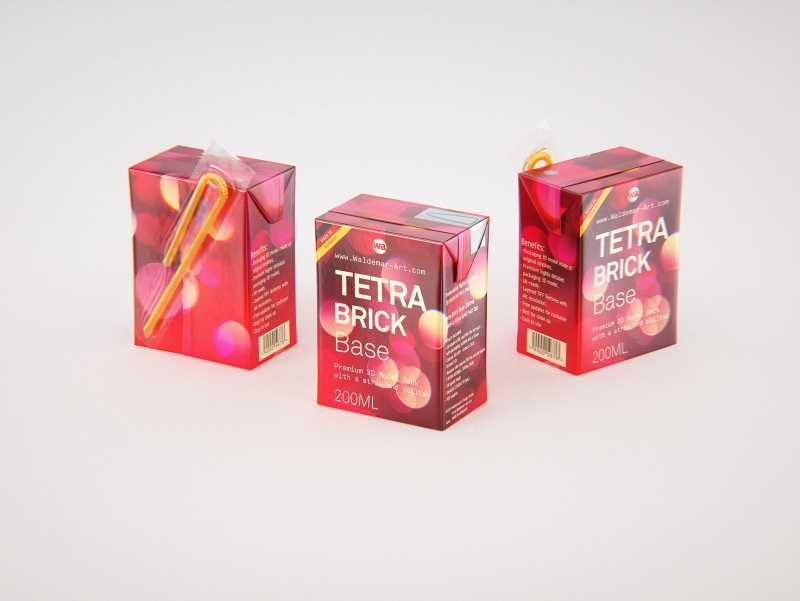 Tetra Pack Brick Base 200ml with Pull Tab and a packaged straw packaging 3d model pak
