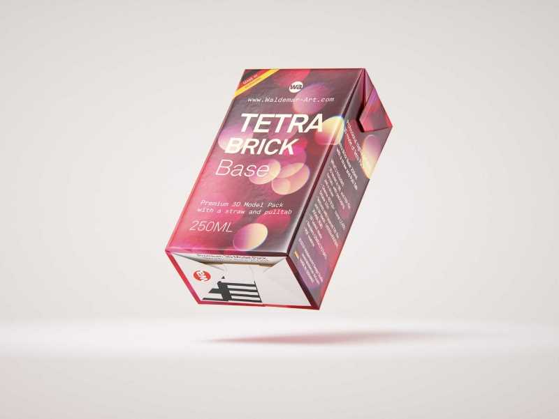 Tetra Brick Base 250ml with a Straw and Pull Tab packaging 3d model pak