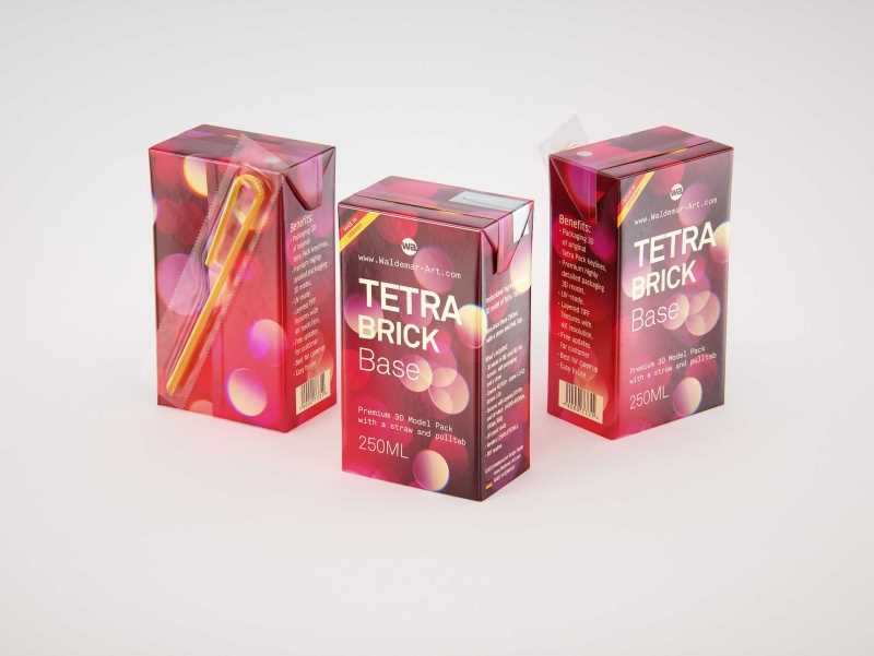 Tetra Brick Base 250ml with a Straw and Pull Tab packaging 3d model pak