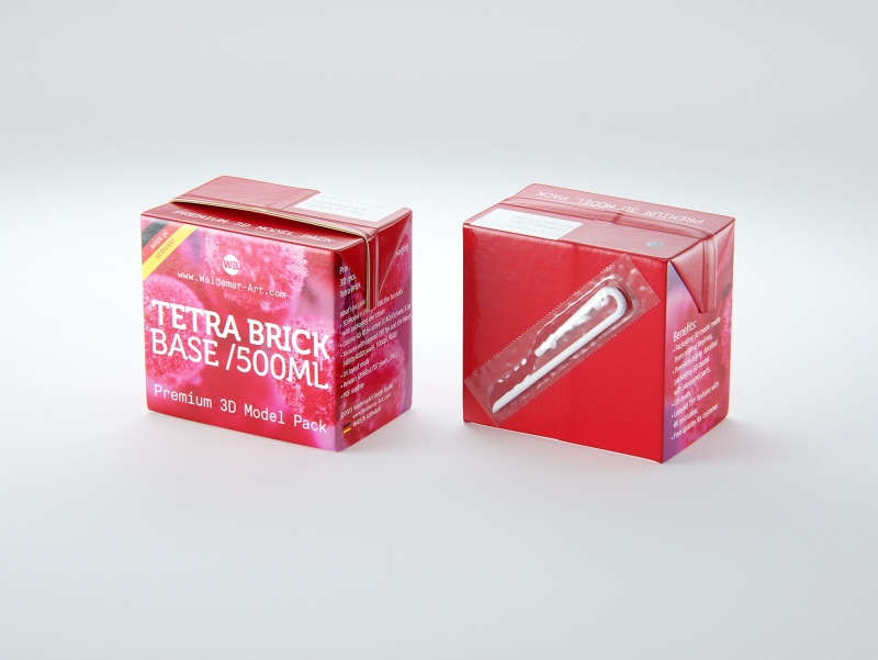Tetra Pack Brick Base 500ml with and without a packed straw premium carton packaging 3d model