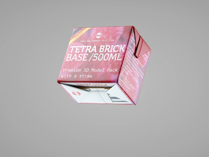 Tetra Pack Brick Base 500ml with and without a packed straw premium carton packaging 3d model