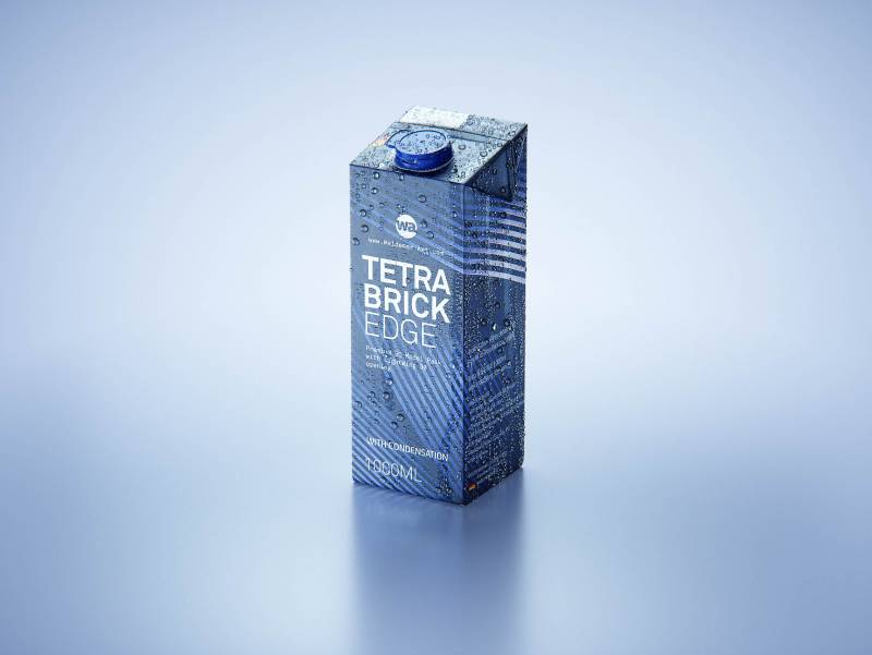 Tetra Brik Edge 1000ml with tethered cap LightWing30 and water condensation premium 3d model