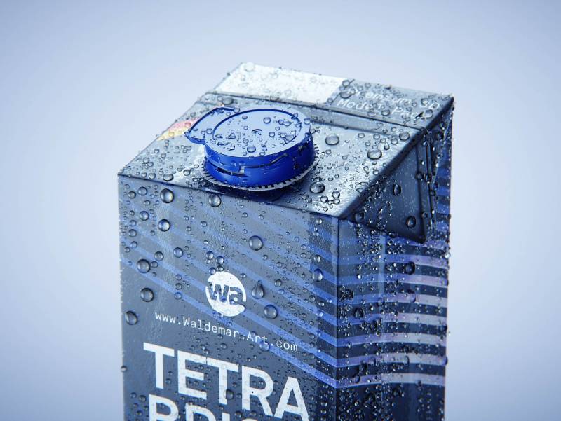 Tetra Brik Edge 1000ml with tethered cap LightWing30 and water condensation premium 3d model