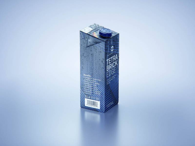 Tetra Brik Edge 1000ml with tethered cap LightWing30 and water condensation premium 3d model