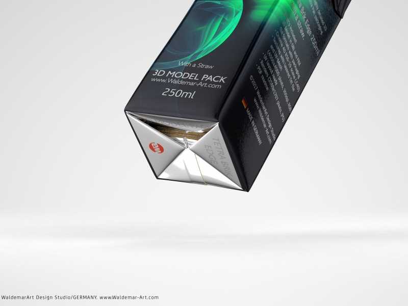 Tetra Pack Brick Edge 250ml with a straw carton packaging 3d model pak