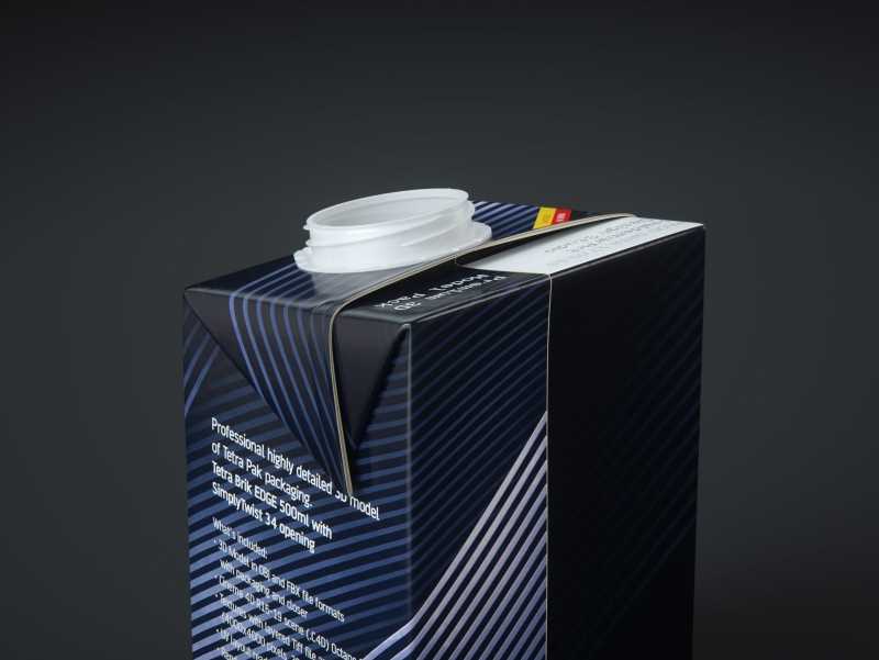 Tetra Pack Brick EDGE 500ml Premium packaging 3D model pak with SimplyTwist34 closer