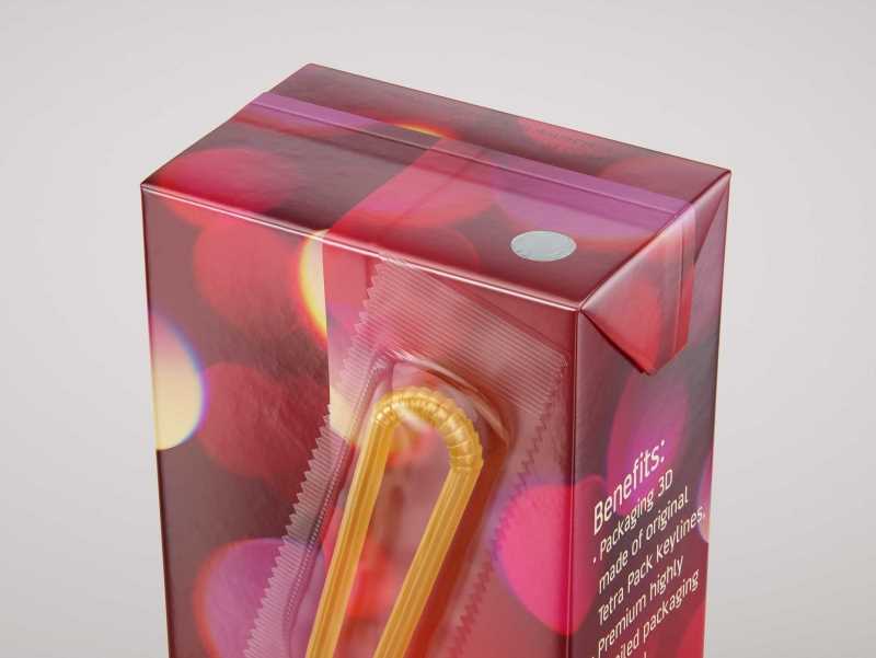 Tetra Pack Brick Slim 330ml with a Straw and Pull Tab packaging 3D model pak