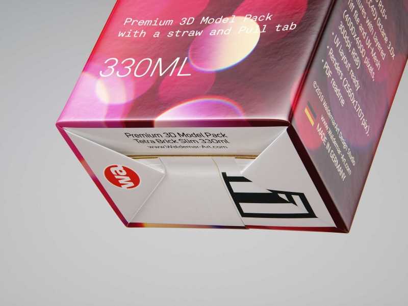 Tetra Pack Brick Slim 330ml with a Straw and Pull Tab packaging 3D model pak