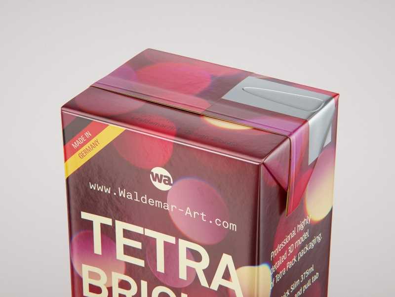 Tetra Pack Brick Slim 375ml with a Straw and Pull Tab packaging 3D model pak