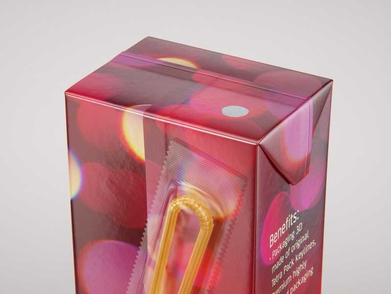 Tetra Pack Brick Slim 375ml with a Straw and Pull Tab packaging 3D model pak