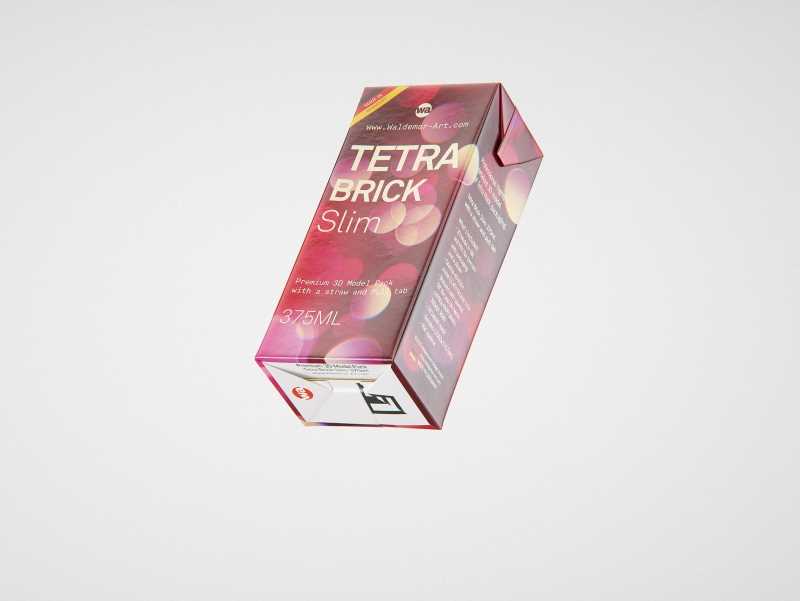 Tetra Pack Brick Slim 375ml with a Straw and Pull Tab packaging 3D model pak