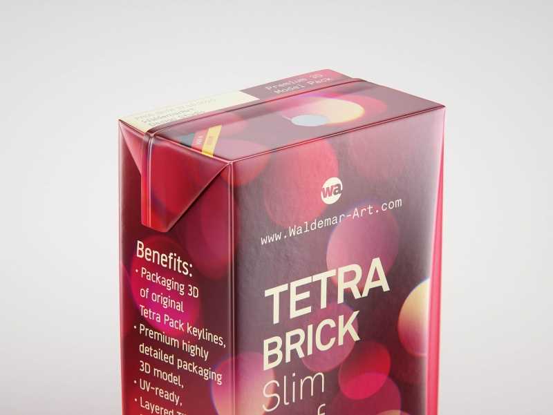 Tetra Pack Brick Slim Leaf 125ml with a Straw packaging 3D model pak