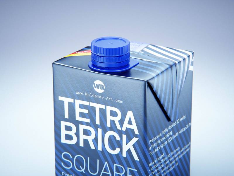 Tetra Pack Brik Square 500ml packaging with tethered cap HeliCap26 Pro premium 3d model