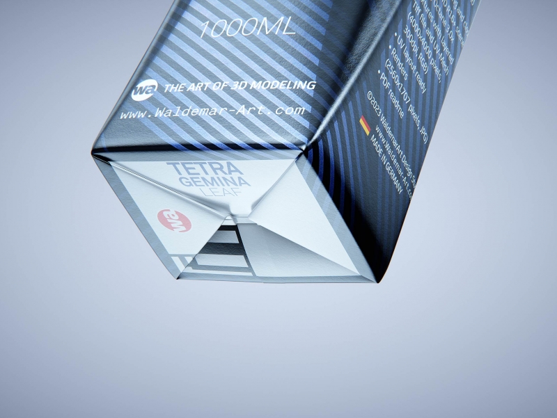 Premium packaging 3D model of Tetra Gemina Leaf 1000ml with tethered cap HeliCap 26 Pro