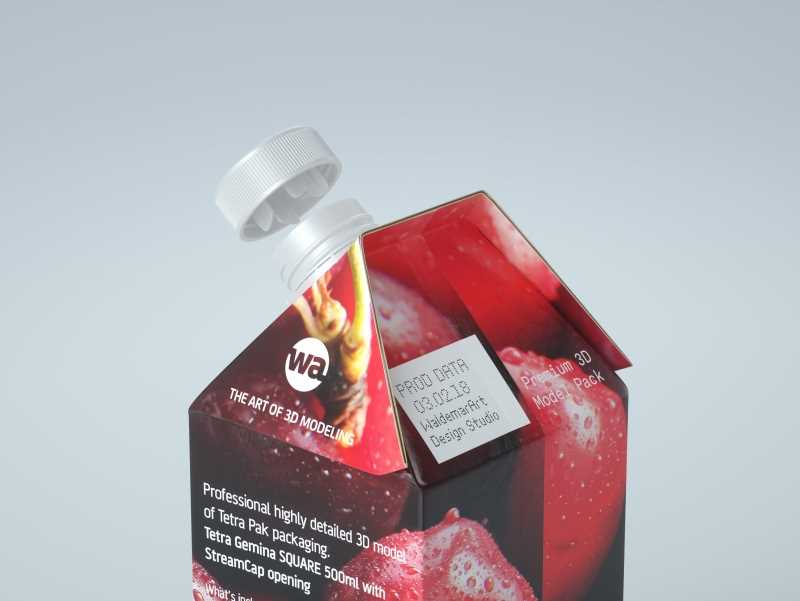 3D model pak of Tetra Pack Gemina Square 500ml package with StreamCap opening