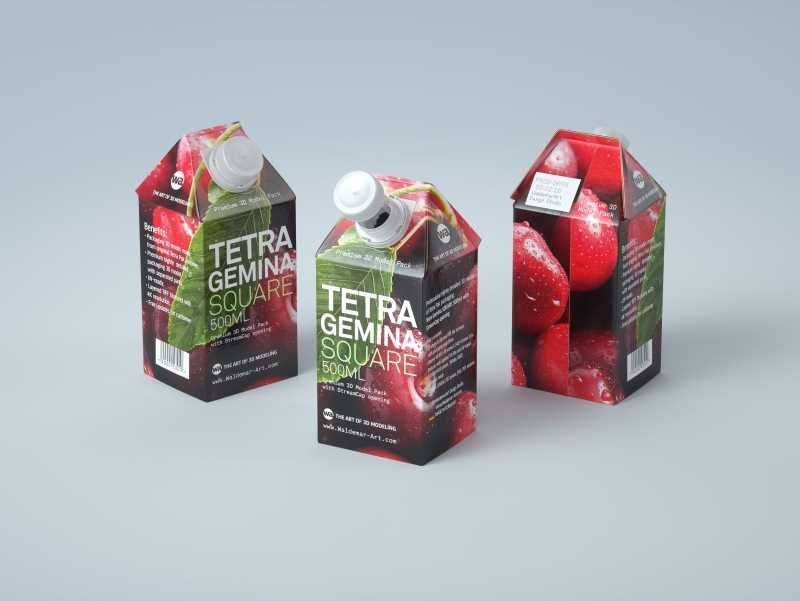 3D model pak of Tetra Pack Gemina Square 500ml package with StreamCap opening