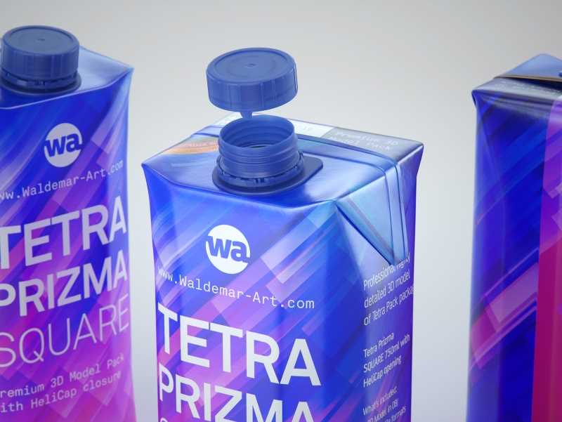 Tetra Pack Prisma Square 750ml Premium 3d model pak with HeliCap closure