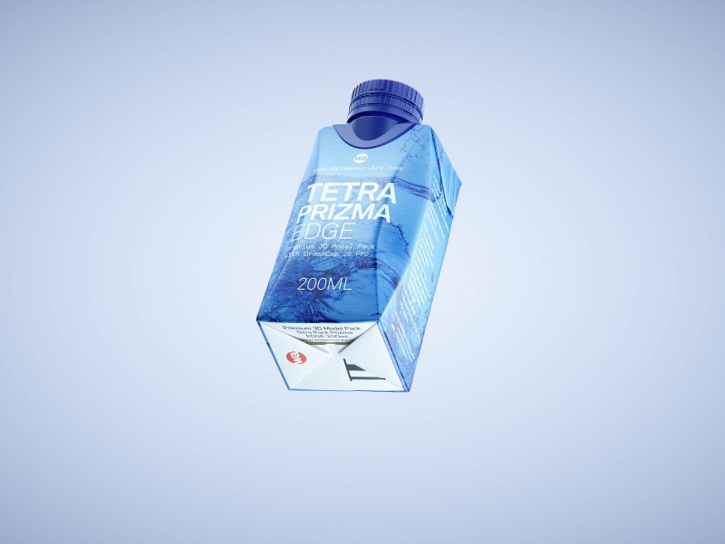 Premium packaging 3d model of Tetra Pack Prisma EDGE 200ml with tethered cap DreamCap 26 Pro