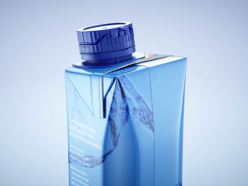 Premium packaging 3d model of Tetra Pack Prisma EDGE 250ml with tethered cap DreamCap 26 Pro