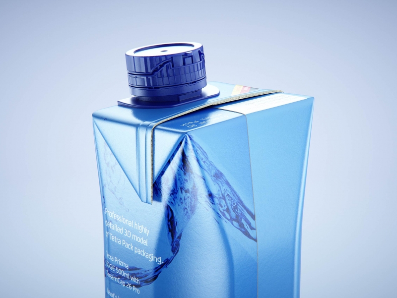 Premium packaging 3d model of Tetra Pack Prisma EDGE 500ml with tethered cap DreamCap 26 Pro