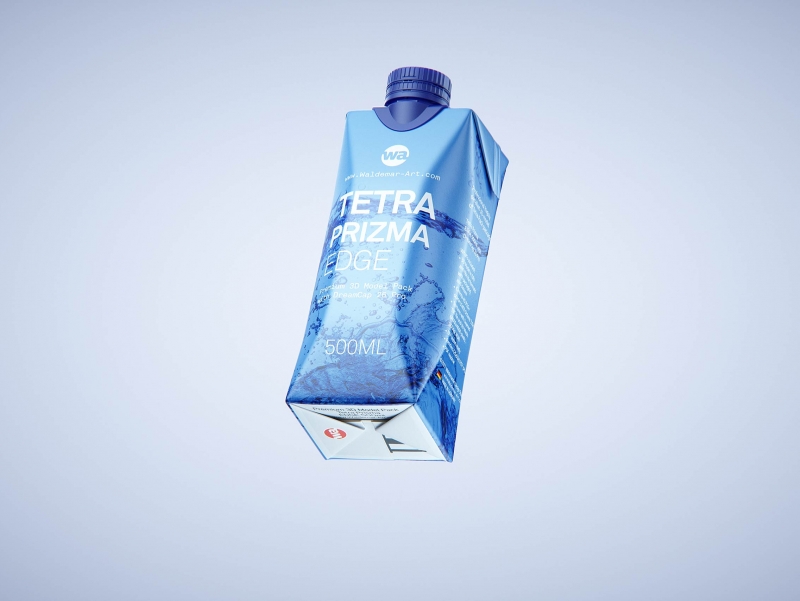 Premium packaging 3d model of Tetra Pack Prisma EDGE 500ml with tethered cap DreamCap 26 Pro