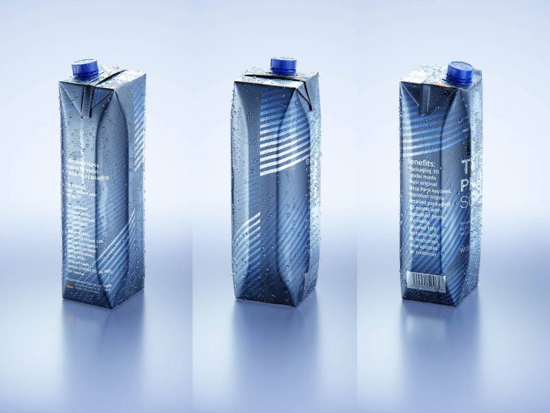 Tetra Prisma Square 1000ml with HeliCap27 and water condensation premium packaging 3d model pak