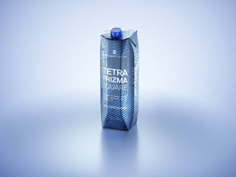 Tetra Prisma Square 1000ml with HeliCap27 and water condensation premium packaging 3d model pak