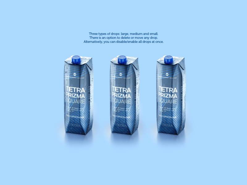 Tetra Prisma Square 1000ml with HeliCap27 and water condensation premium packaging 3d model pak