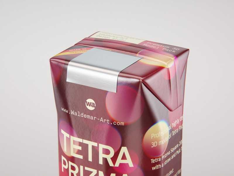 Tetra Pack Prisma Square 200ml packaging 3D model pak with PullTab and Straw