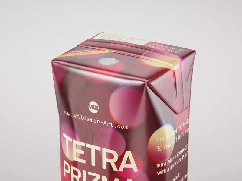 Tetra Pack Prisma Square 200ml packaging 3D model pak with PullTab and Straw