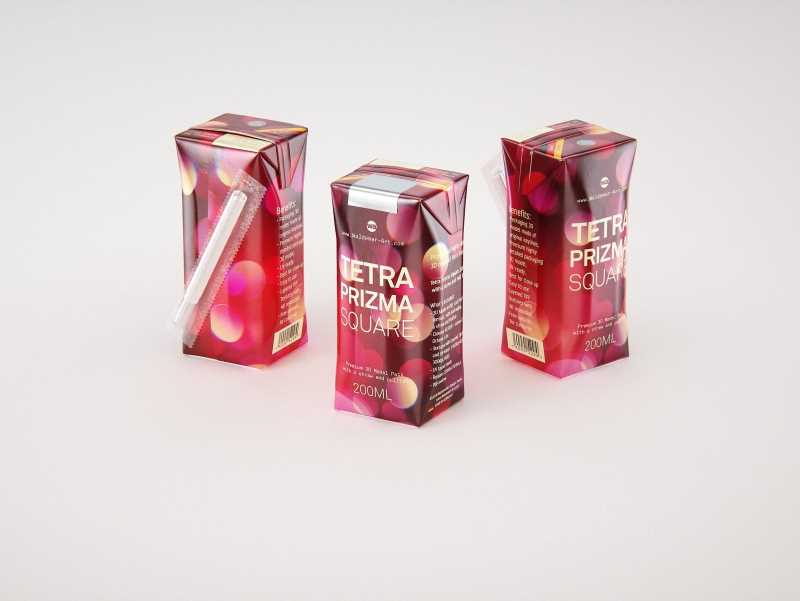 Tetra Pack Prisma Square 200ml packaging 3D model pak with PullTab and Straw
