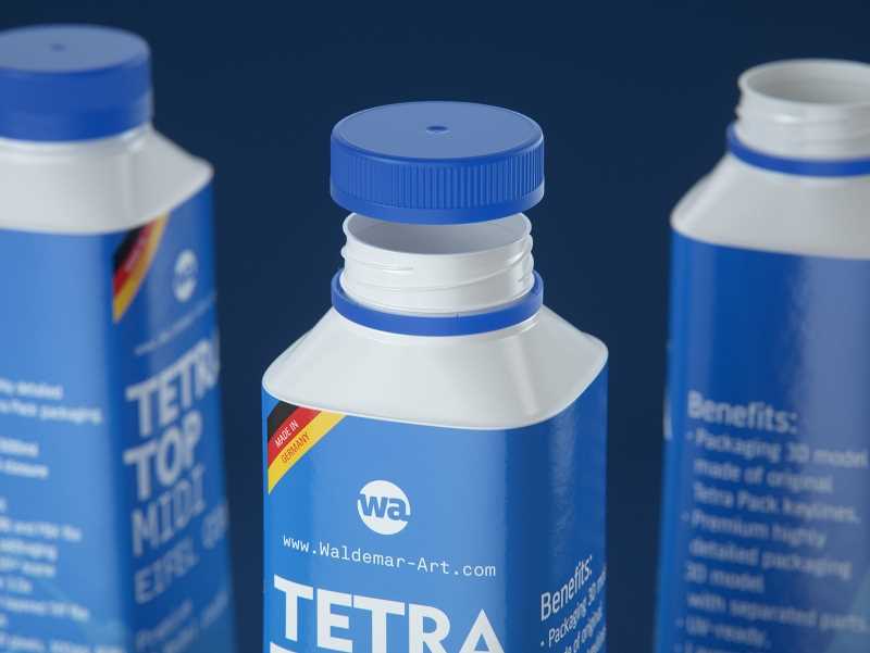 Tetra Top MIDI 500ml 3D model of carton package with Eifel O38 closure