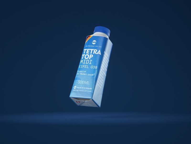 Tetra Top MIDI 500ml 3D model of carton package with Eifel O38 closure