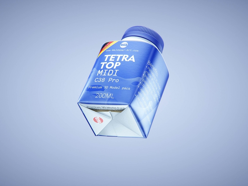 Premium Carton Packaging 3D model of Tetra Top MIDI 200ml with tethered cap C38 Pro