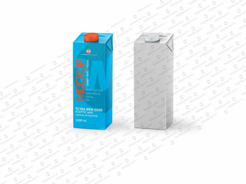 Packaging MockUp of Tetra Pack Brick Aseptic 1000ml with LightCap30 Front-Side View