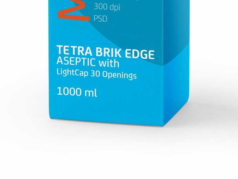 Packaging MockUp of Tetra Pack Brick Aseptic 1000ml with LightCap30 Front-Side View