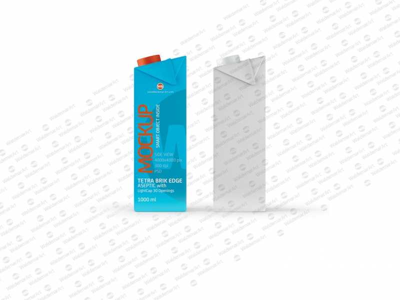 Packaging MockUp of Tetra Pack Brick Aseptic 1000ml with LightCap30 Side View